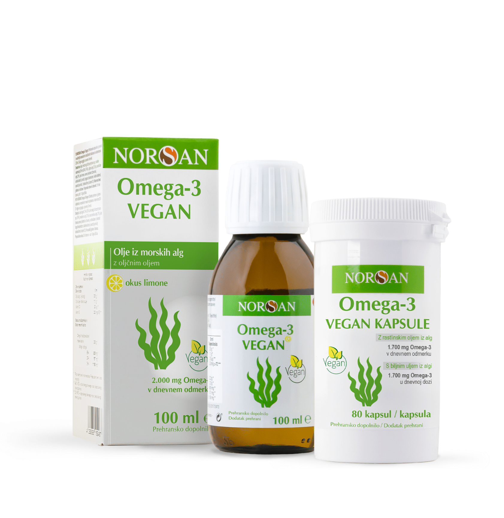 Norsan Omega-3 Vegan olje + kapsule